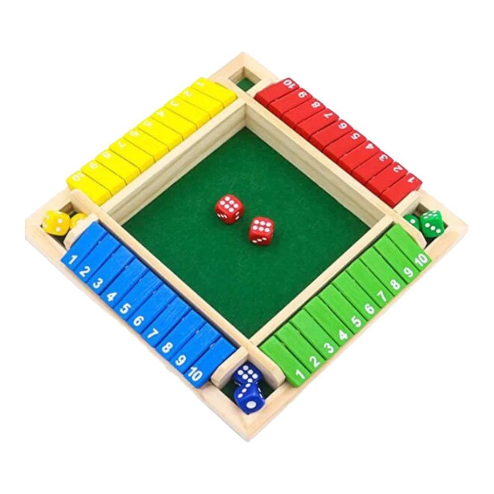4-Player Shut the Box Game – Solid Wood Board with Felt Lining