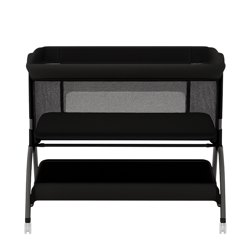 Adjustable Baby Bassinet with Drop-Down Side, Storage, and Mesh