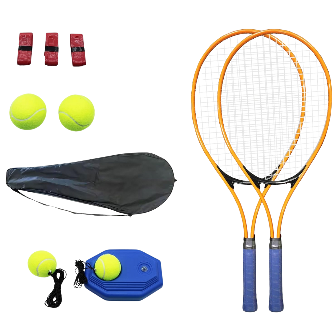 Adult Aluminum Tennis Racket Set with Trainer, Balls, and Carry Bag