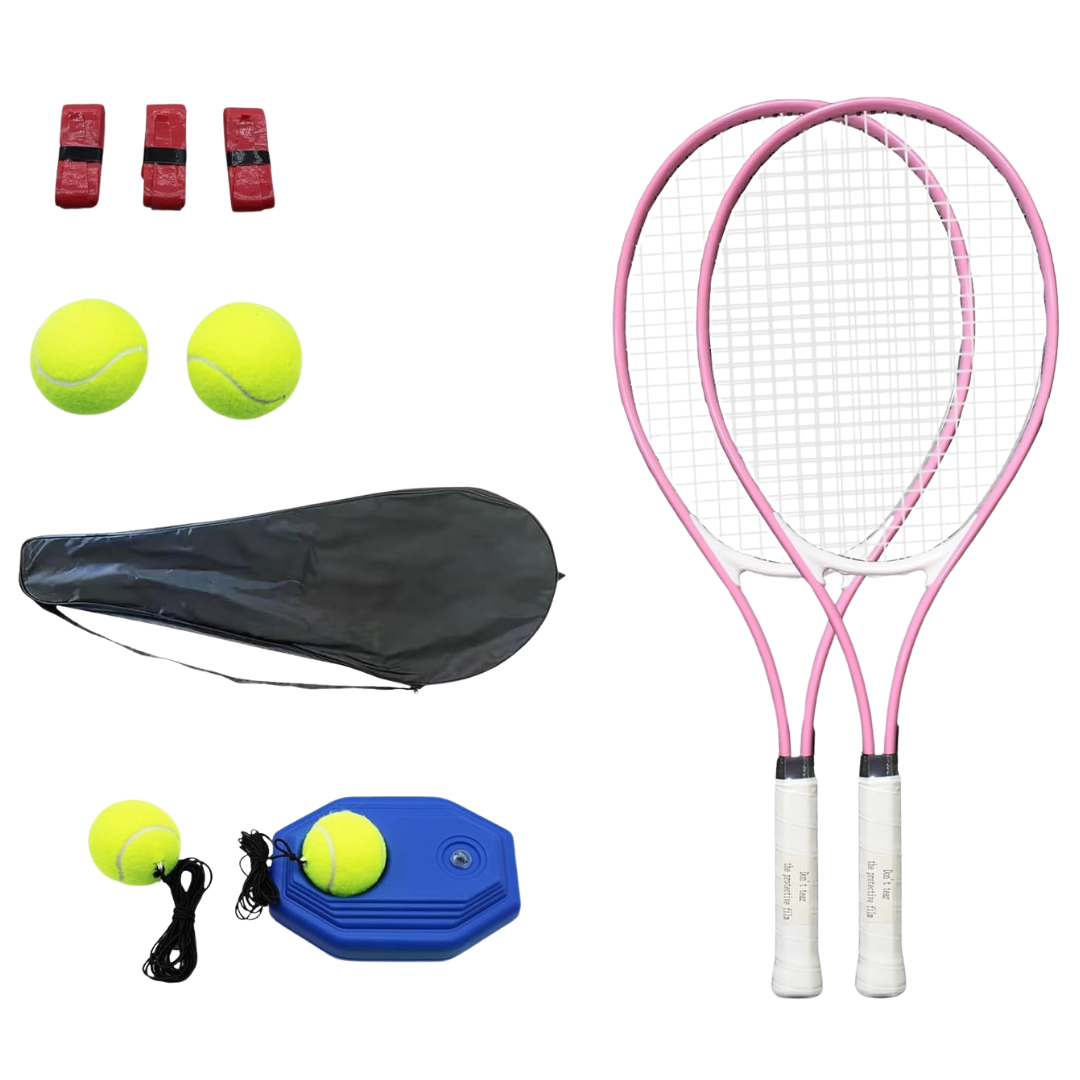 Adult Aluminum Tennis Racket Set with Trainer, Balls, and Carry Bag
