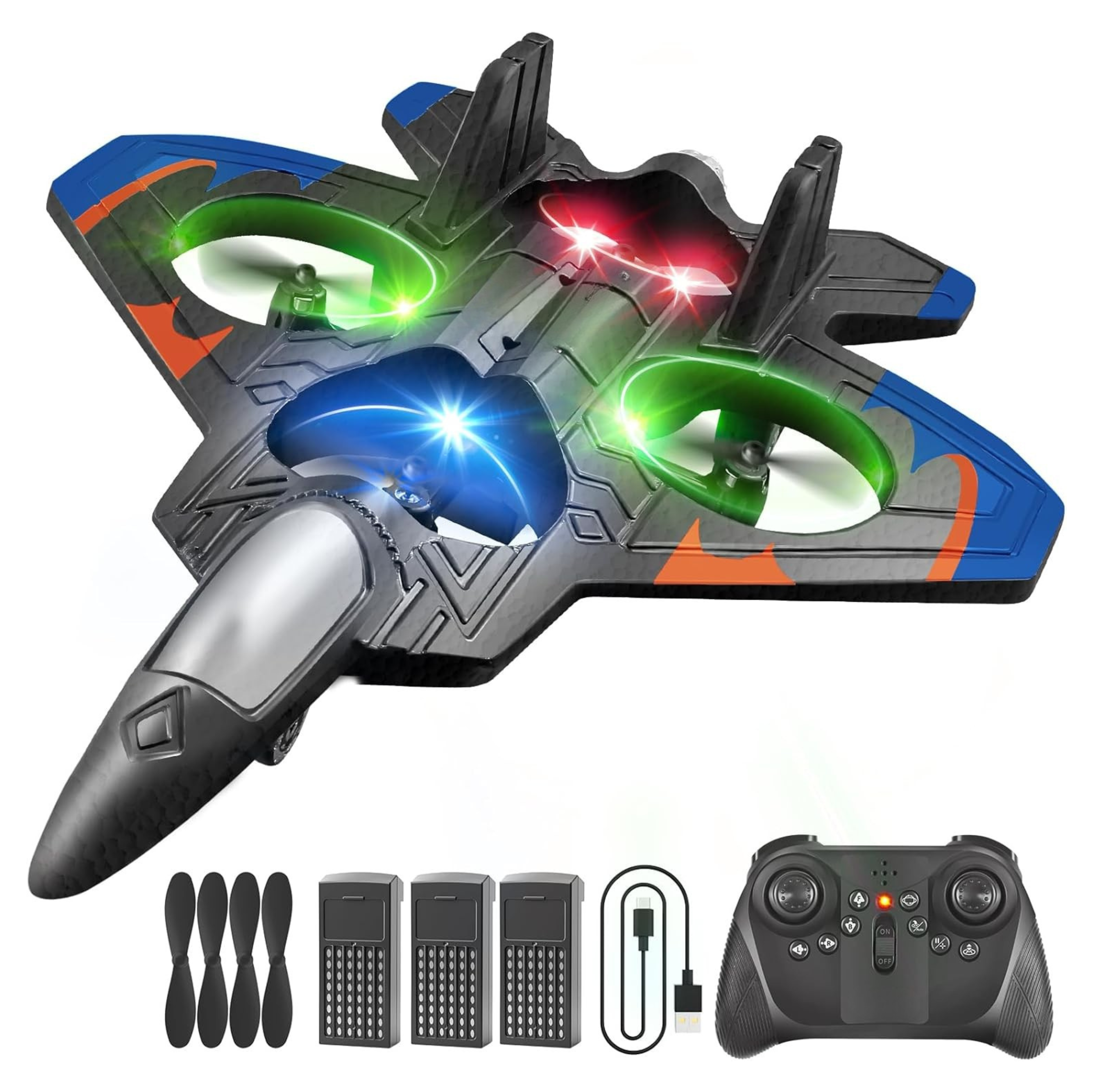 Foam RC Fighter Jet Plane with LED Lights and 360° Aerial Stunts