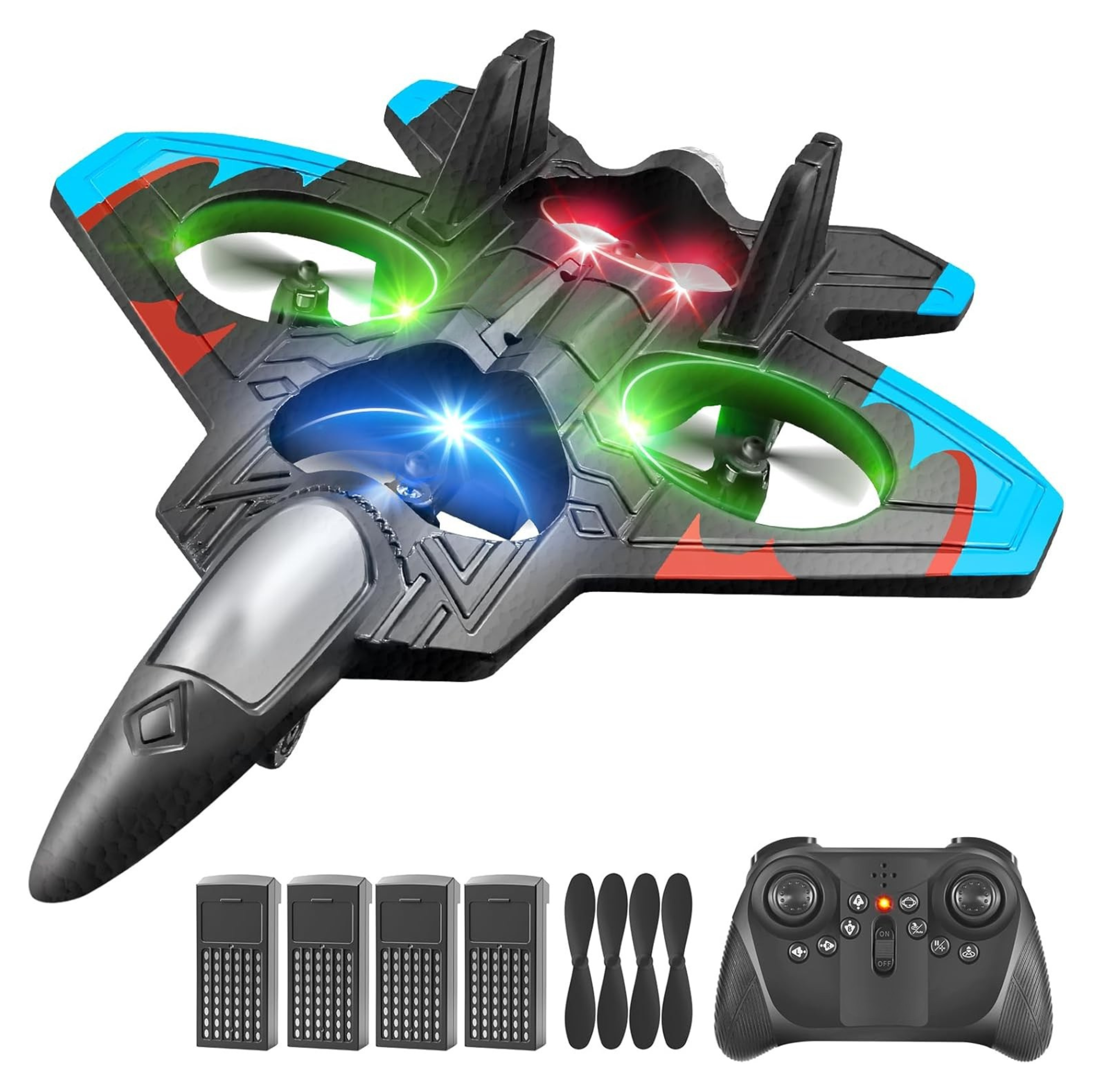 Foam RC Fighter Jet Plane with LED Lights and 360° Aerial Stunts