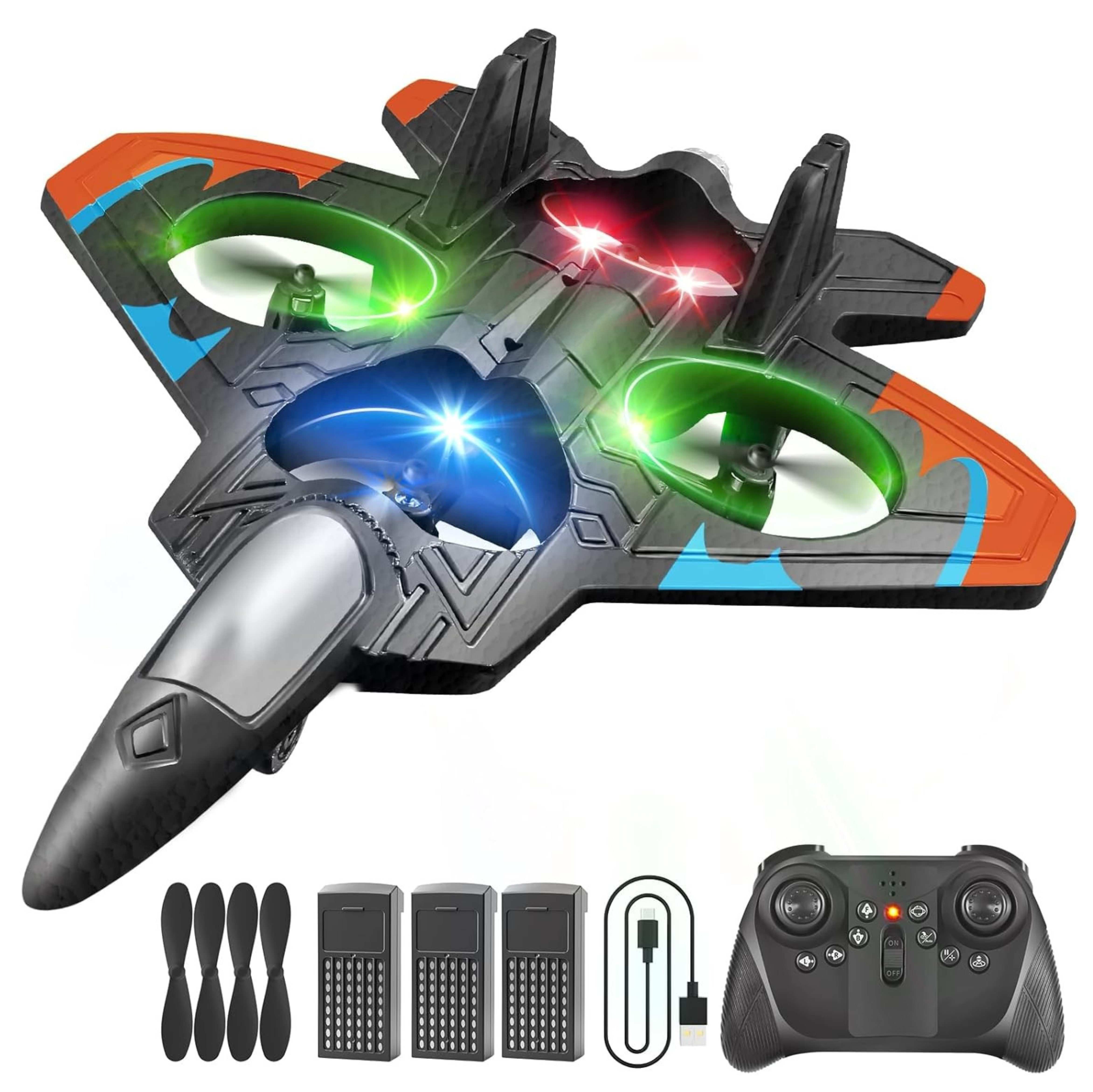 Foam RC Fighter Jet Plane with LED Lights and 360° Aerial Stunts