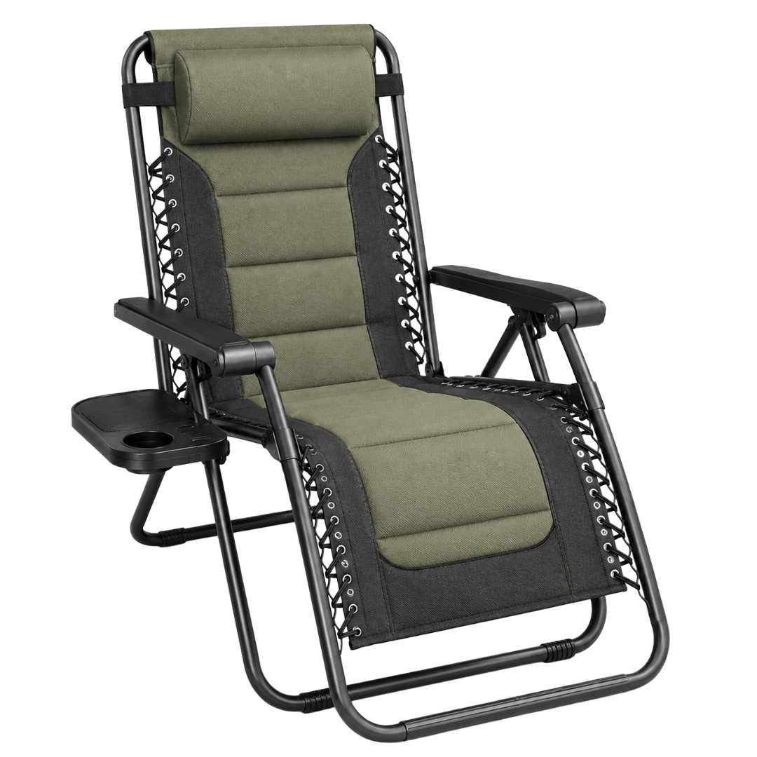Foldable Patio Reclining Chair 400 lb Capacity with Cup Holder