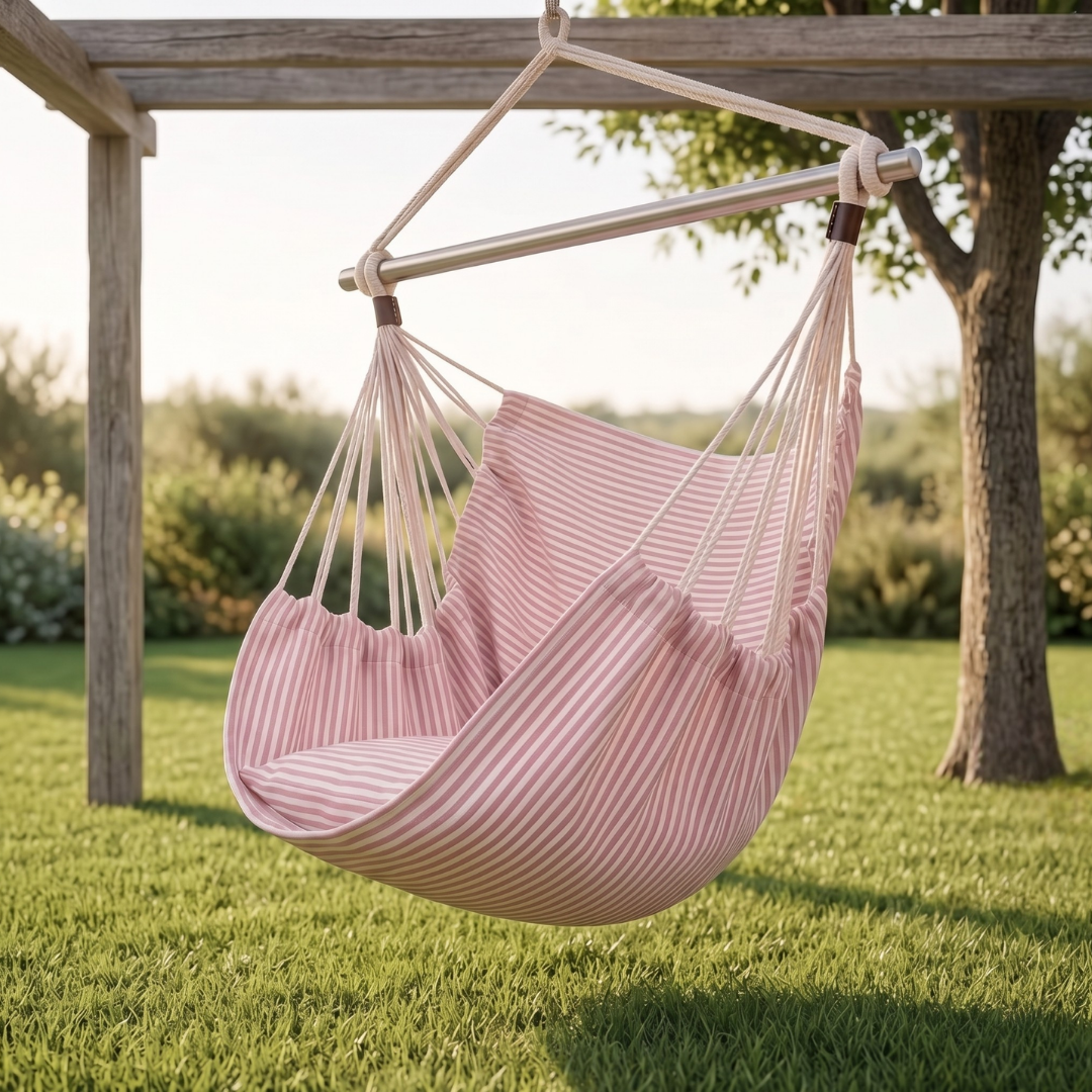 Hanging Hammock Chair Swing with Steel Bar and 500 lb Capacity