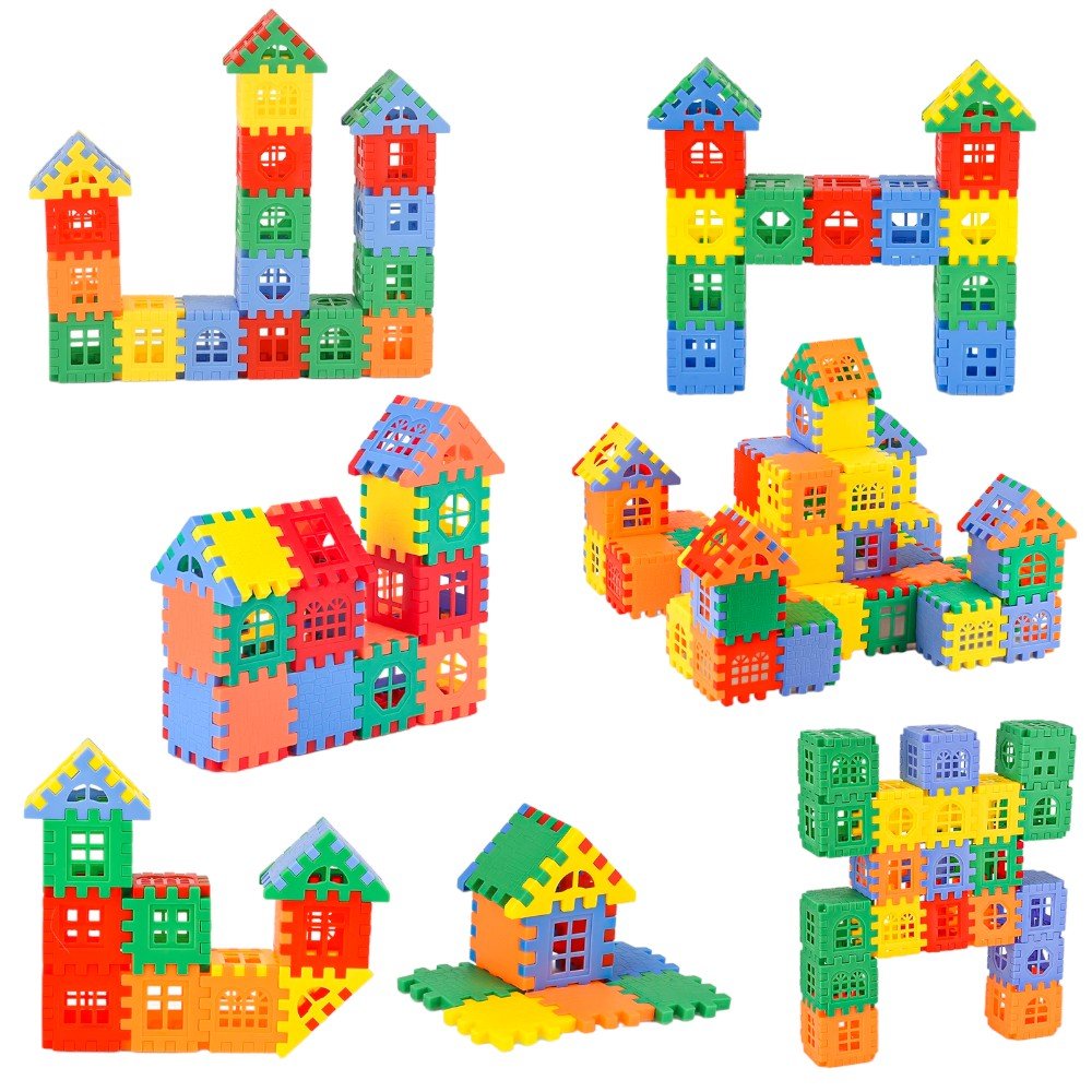 Interlocking Waffle Blocks Stackable Montessori Construction Toy