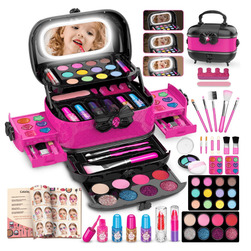 Kids Makeup Kit with Case, Washable Cosmetics, Brushes & Nail Set