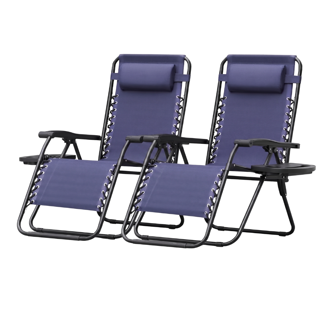 Set of 2 Folding Reclining Patio Chairs with Pillows and Cup Holders