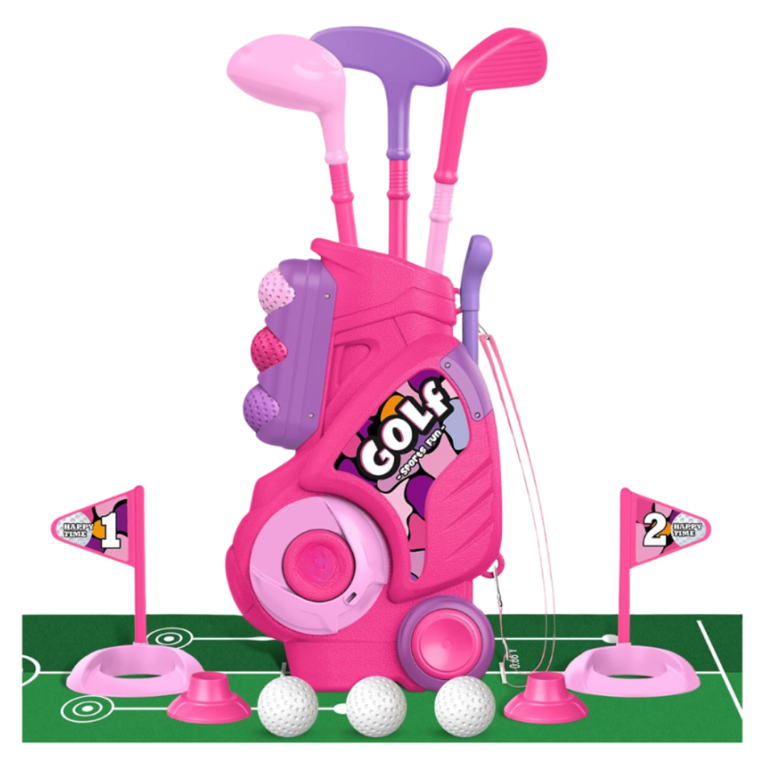 Toddler Golf Club Set with Practice Mat, Rolling Cart, and 6 Balls