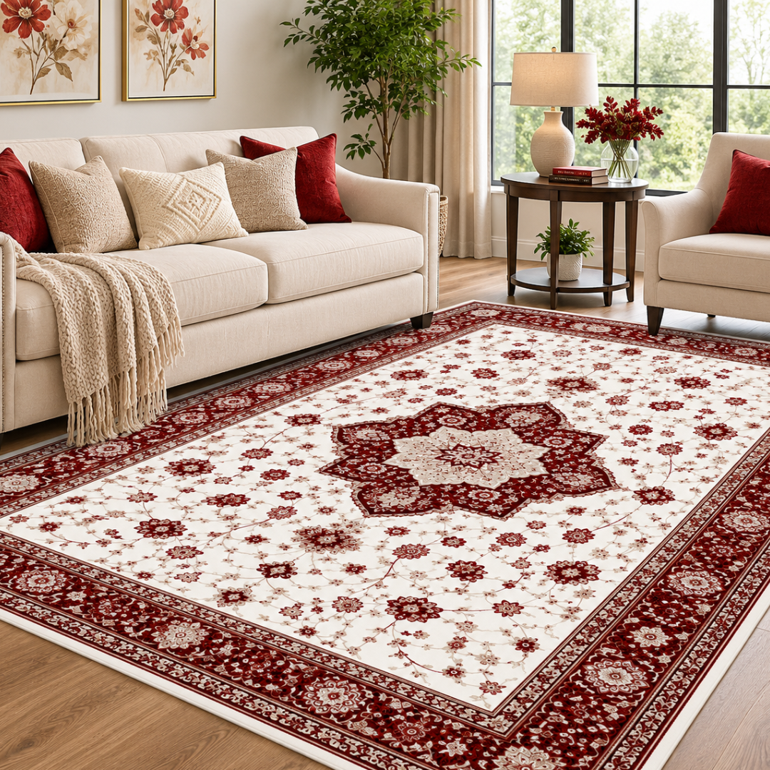 Washable 8 x 10 ft Area Rug with Soft Surface TPR Floor Backing