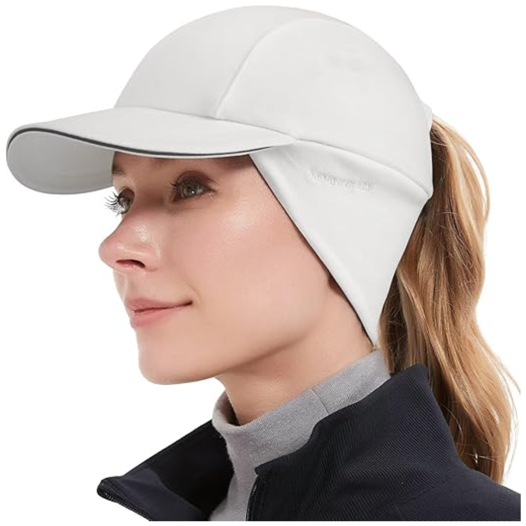 Women's Fleece Ponytail Hat with Ear Warmer and Reflective Trim