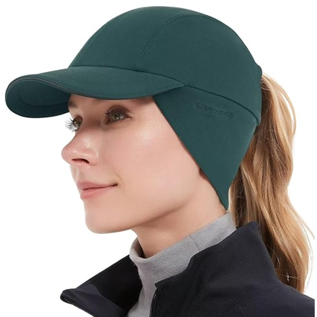 Women's Fleece Ponytail Hat with Ear Warmer and Reflective Trim