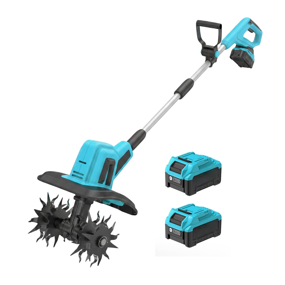 20V Battery Powered Garden Tiller Cultivator with Steel Tines Tools