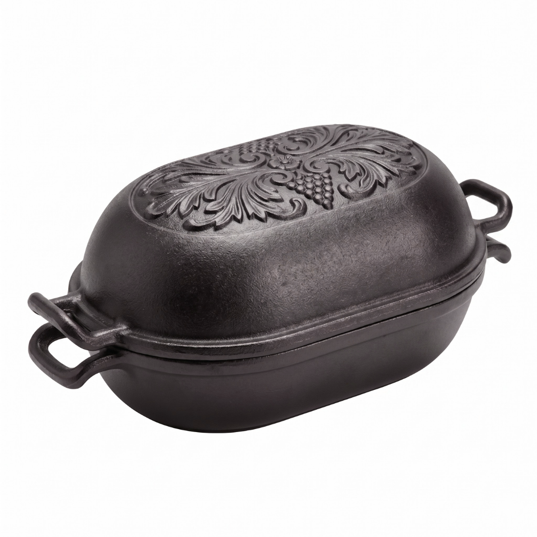 3.3 Quart Cast Iron Loaf Pan with Lid Pre-Seasoned Oval Bread Baker