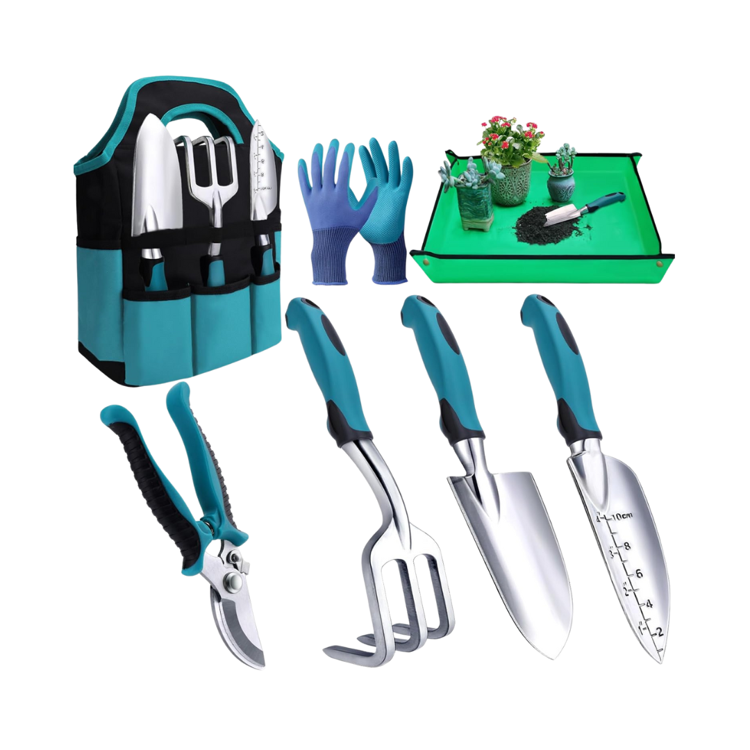 8-Piece Garden Tool Set with Tote Bag, Gloves & Aluminum Tools