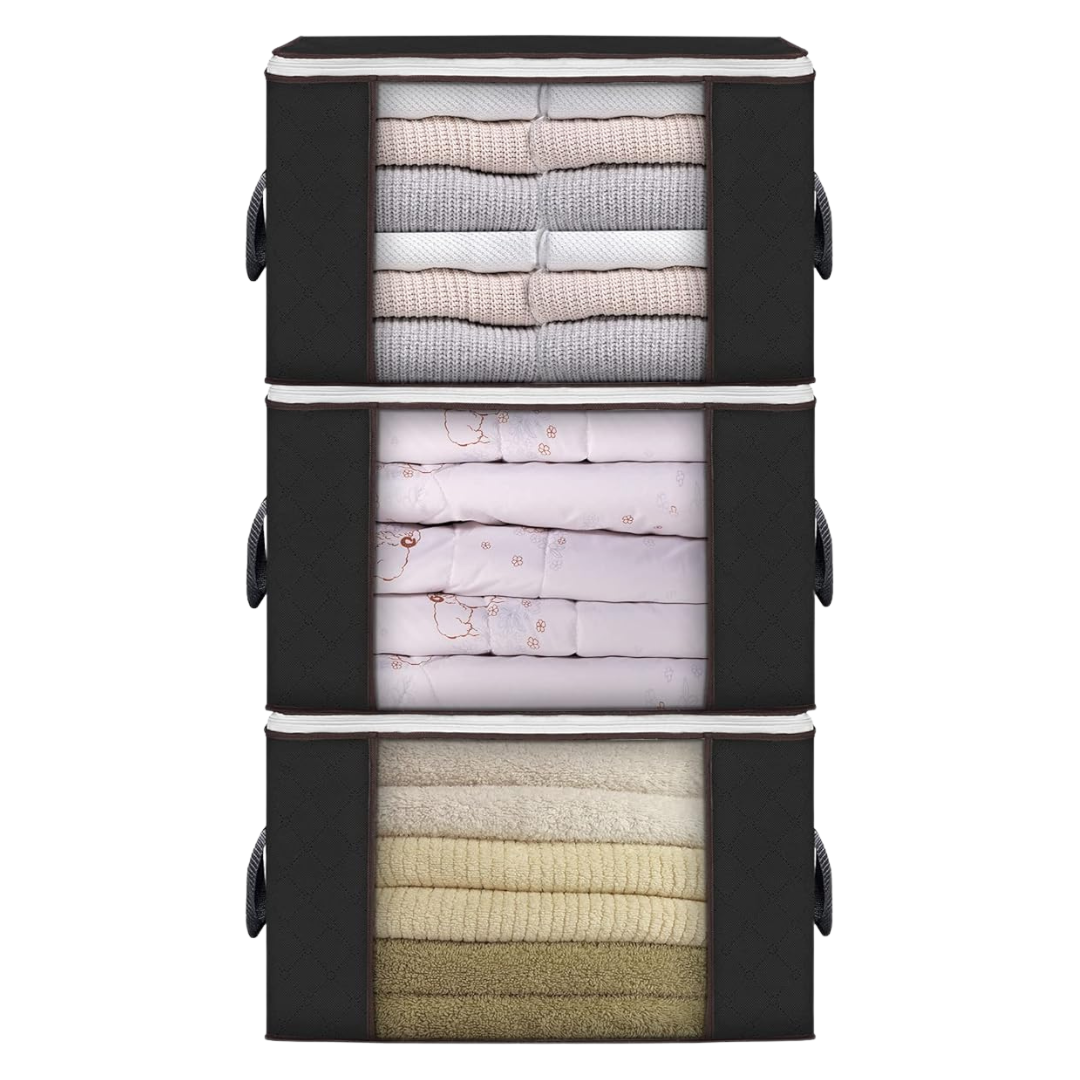 90L Foldable Clothes Storage Bags with Window and Handles, Multipack