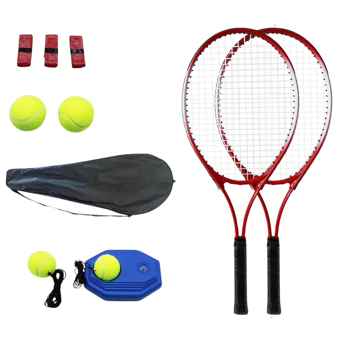 Adult Aluminum Tennis Racket Set with Trainer, Balls, and Carry Bag