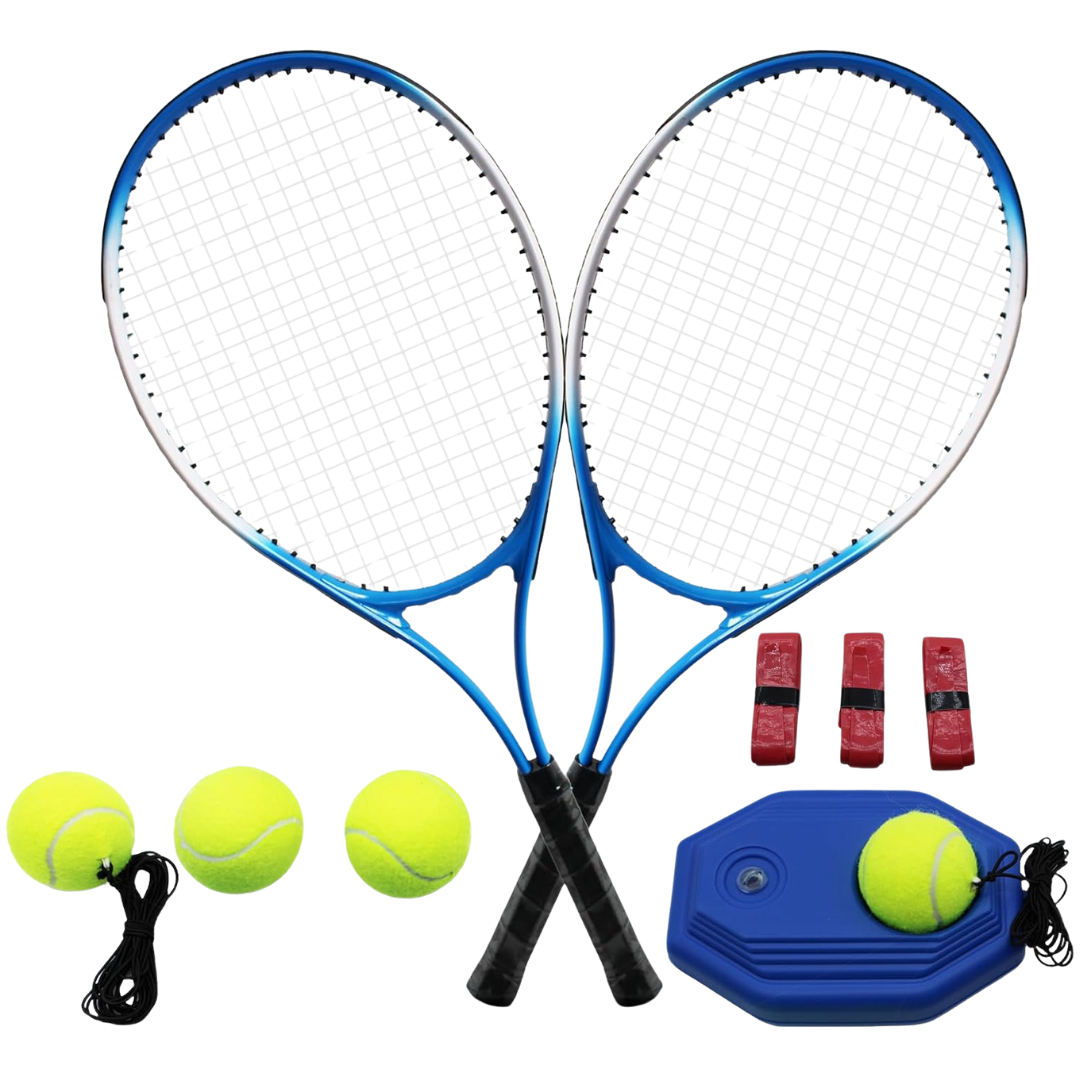 Adult Aluminum Tennis Racket Set with Trainer, Balls, and Carry Bag