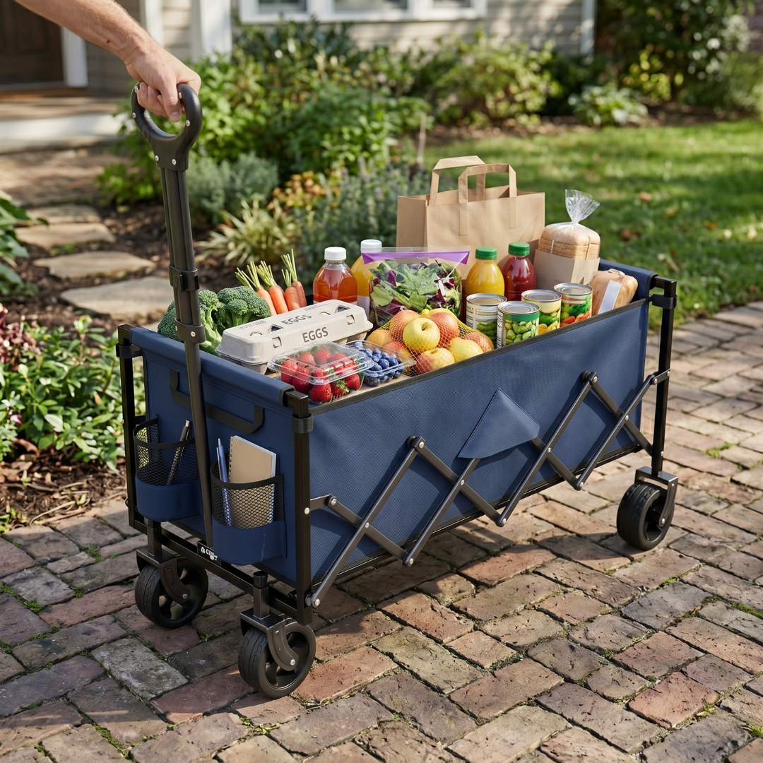 Foldable Utility Wagon Cart with Steel Frame and 480 lb Capacity