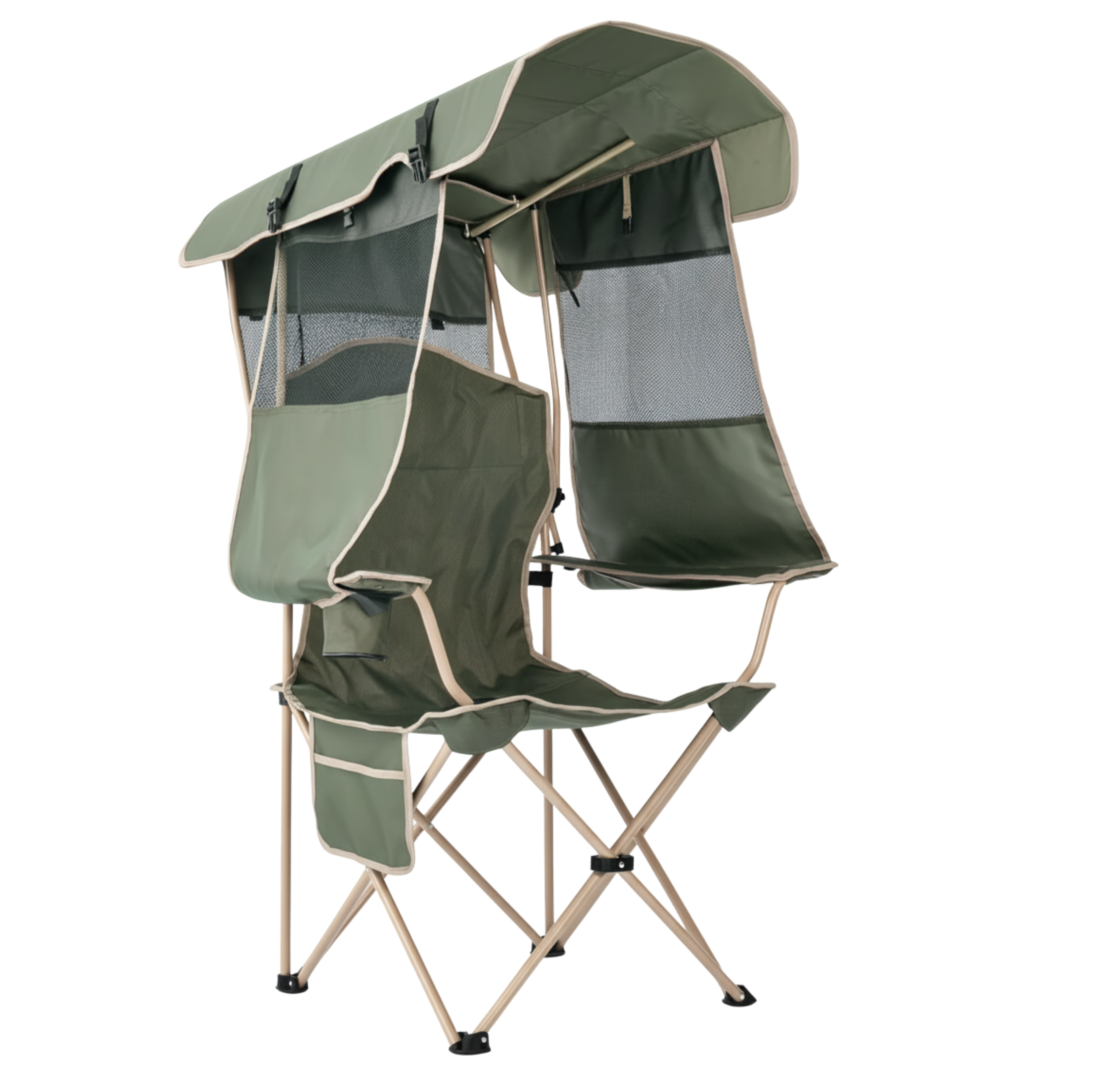 Folding Camping Chair with Adjustable Canopy and Rear Shade Panel