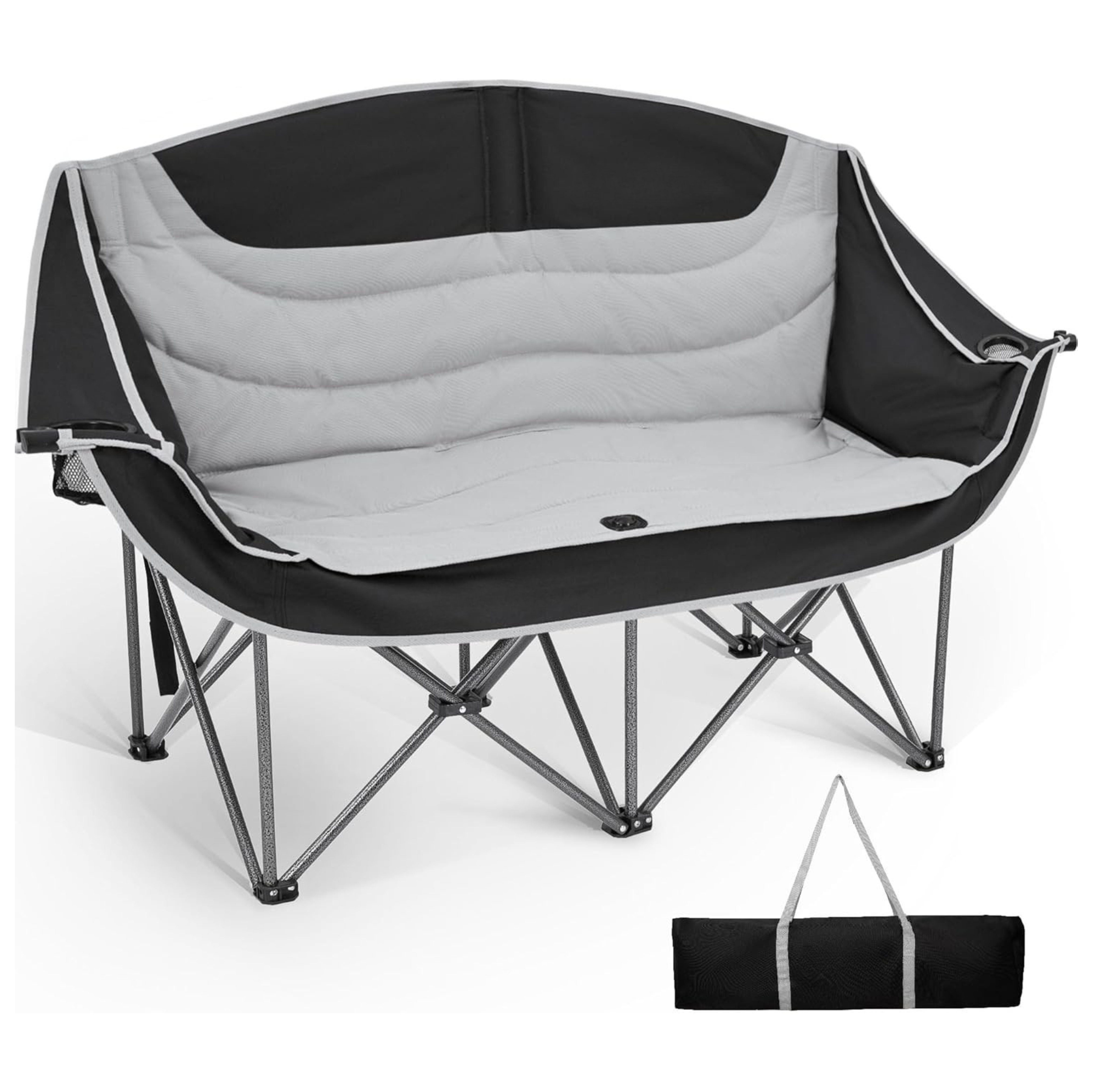 Folding Outdoor Camping Loveseat Chair, Padded 2–3 Person Seat