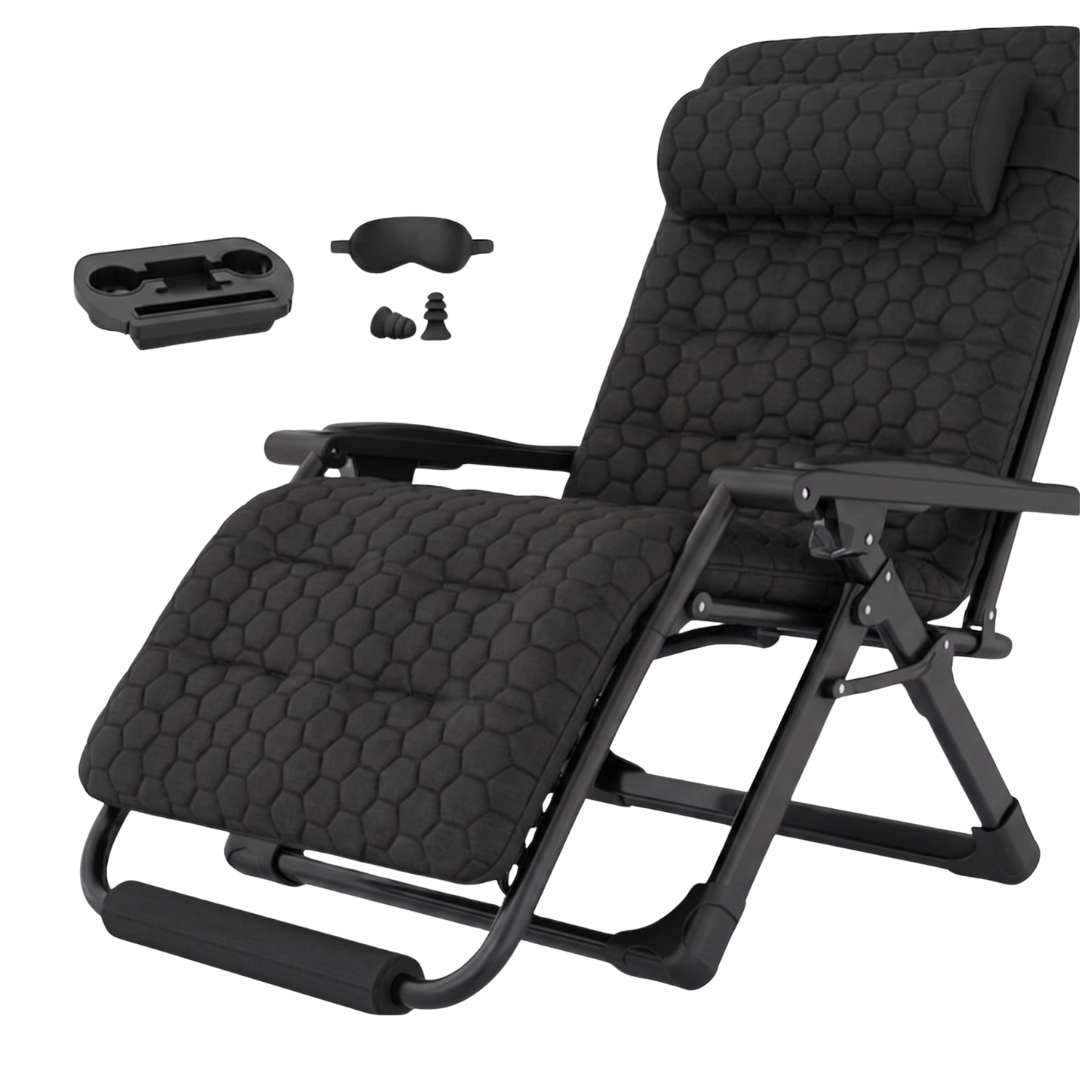 Folding Reclining Chair with Removable Cushion, Footrest and Tray