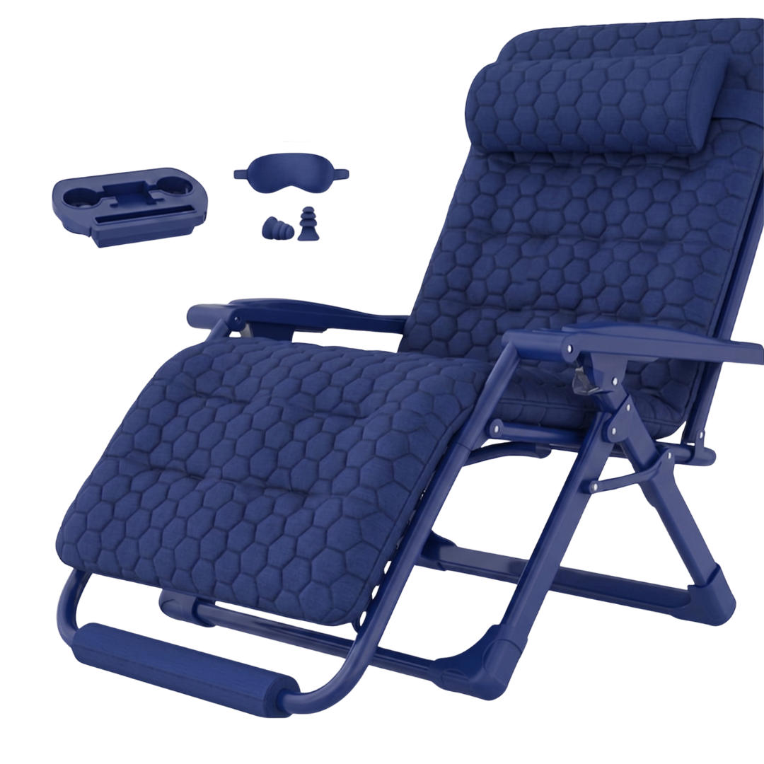 Folding Reclining Chair with Removable Cushion, Footrest and Tray