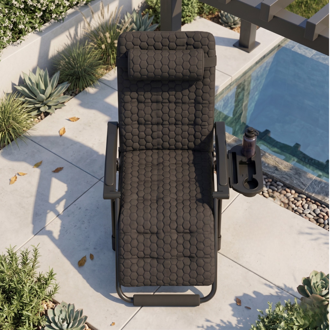 Folding Reclining Chair with Removable Cushion, Footrest and Tray