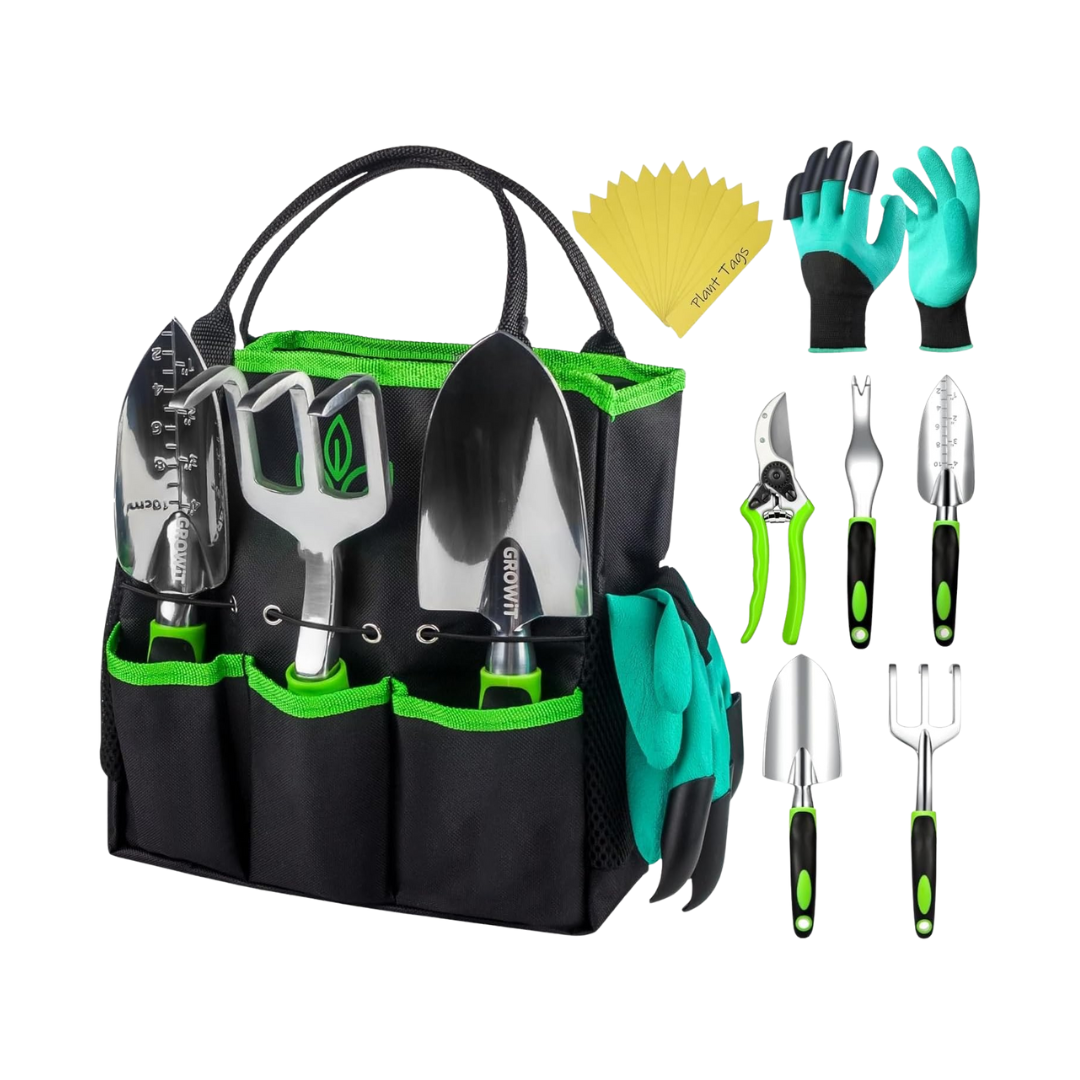 Garden Tool Set with Handles, Tote Bag Organizer, Plant Tags