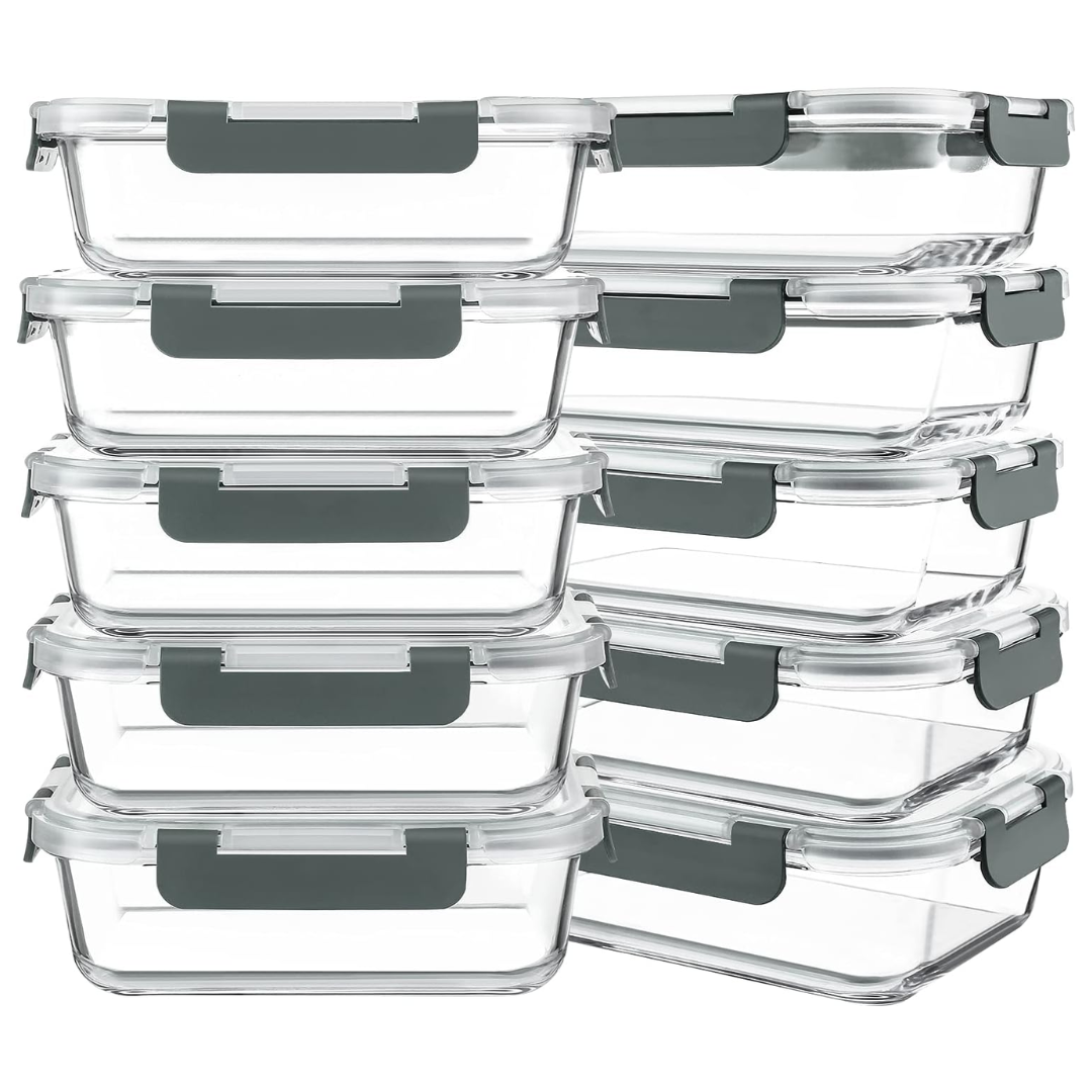 Glass Meal Prep Containers with Lids for Storage and Reheating