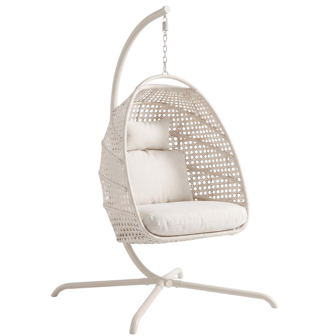 Hanging Egg Chair with Stand Patio Rattan Swing Chair, 350 lb Capacity