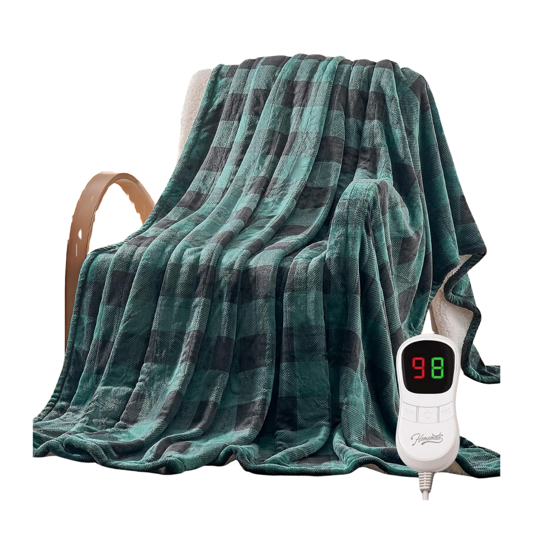 Heated Flannel Throw Blanket 10 Heat Levels 50x60 Checkered Collection