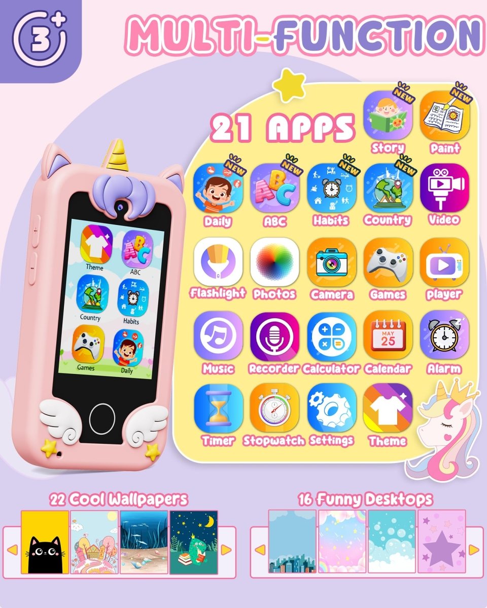 Kids Smart Phone Toy, Dual Camera & MP3 Player, Toddler Learning Games