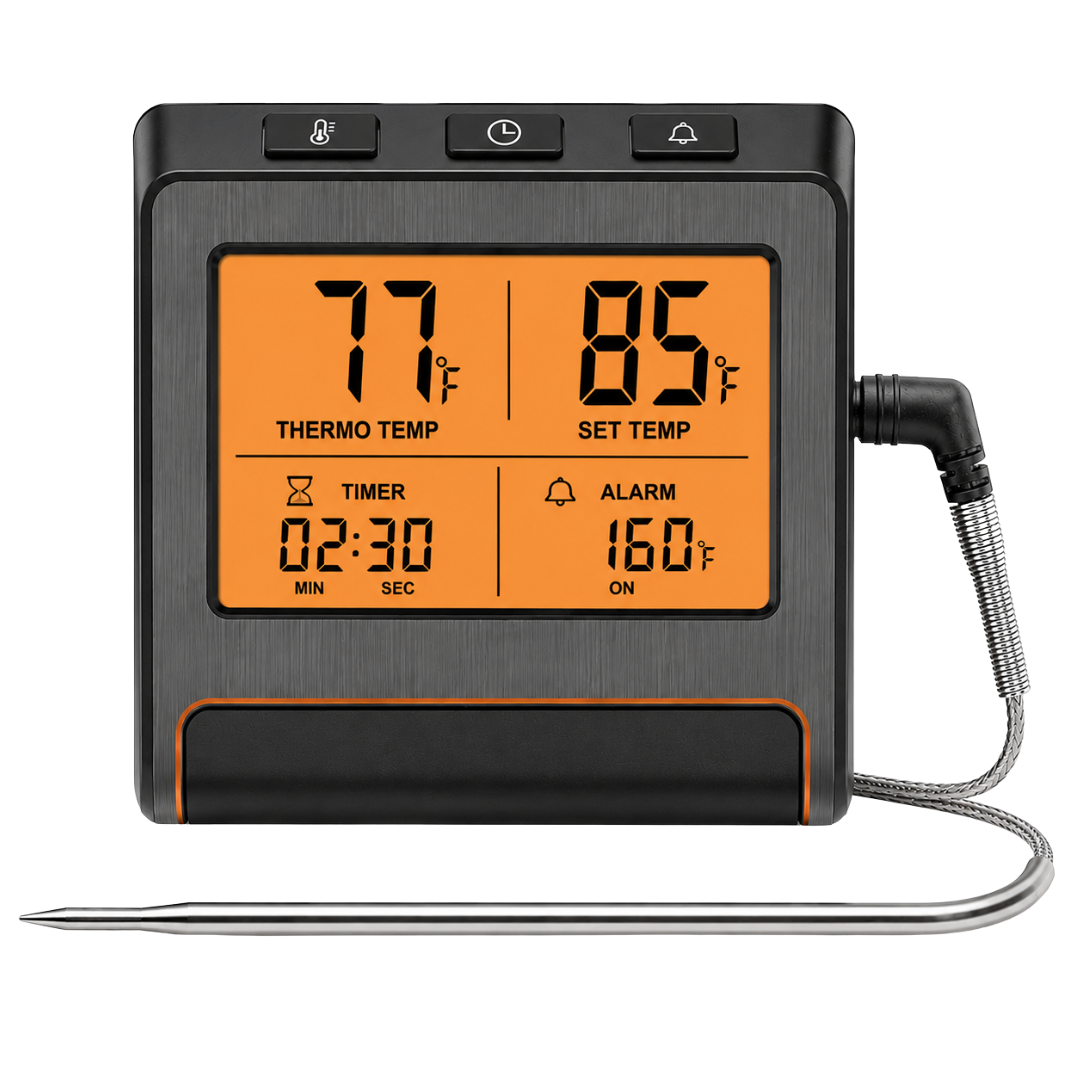 LCD Digital Meat Thermometer with Probe and Timer for BBQ Grilling