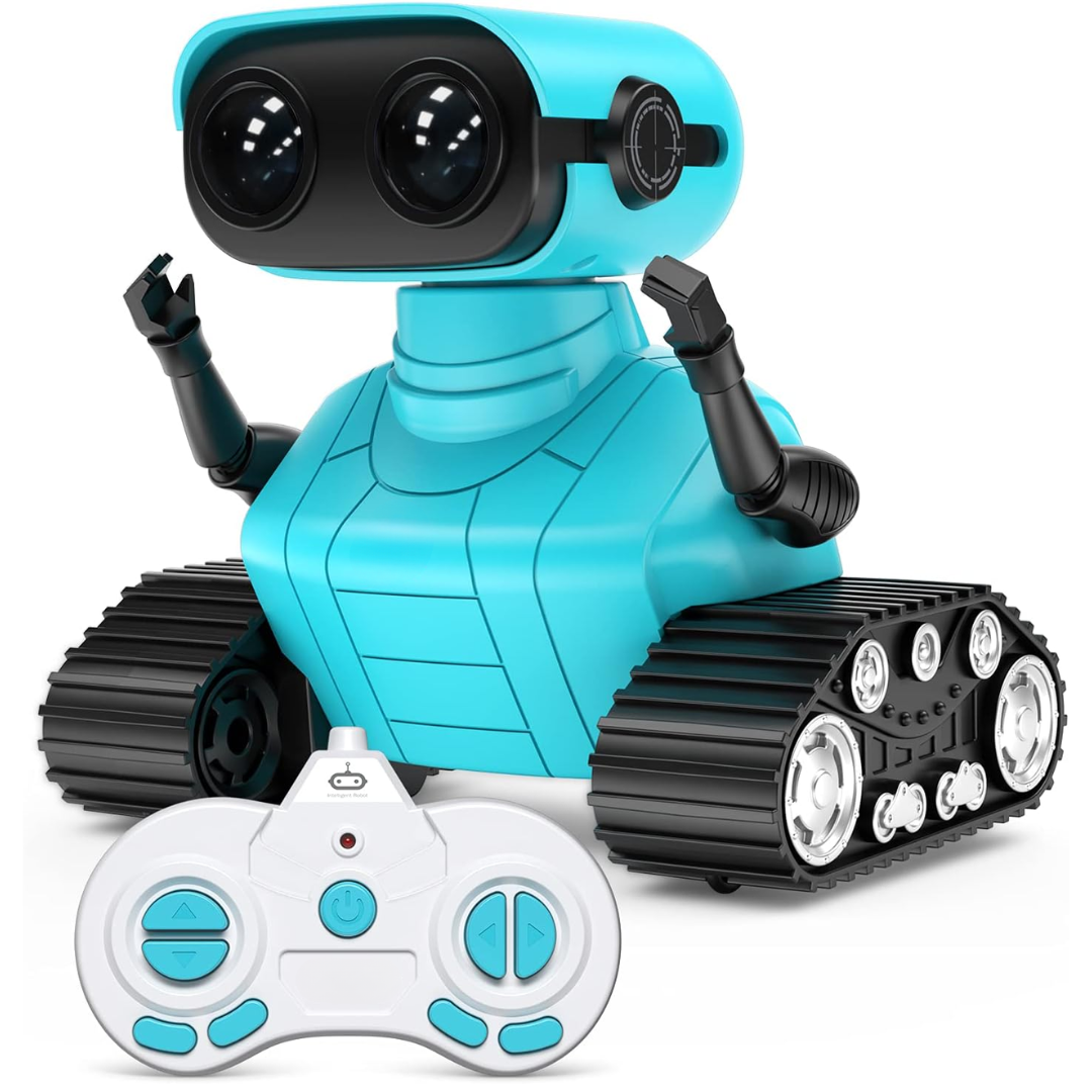 LED RC Robot Toy with Walkie Talkie, Music, and Programmable Actions
