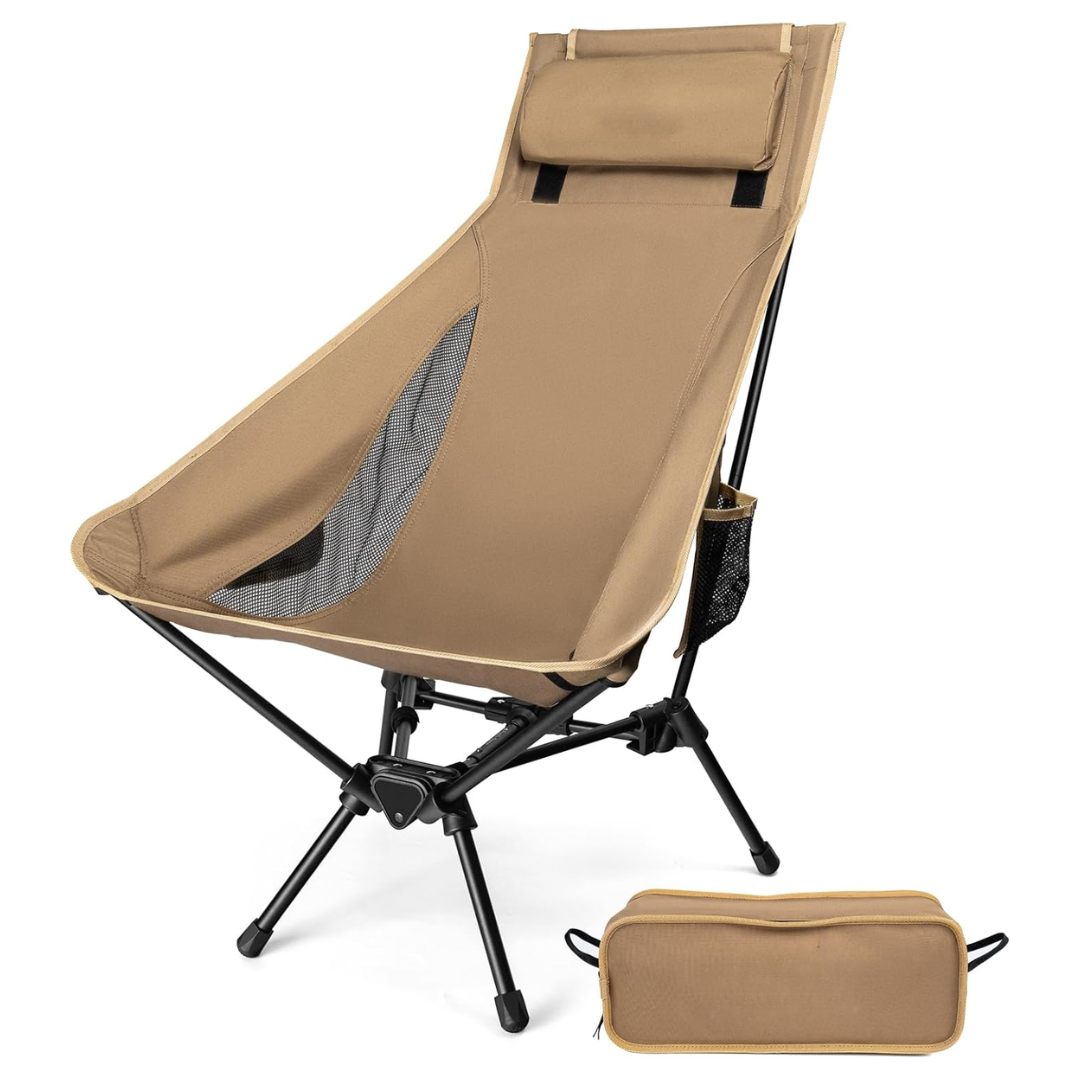 Lightweight Aluminum Camping Chair with High Back and Pillow