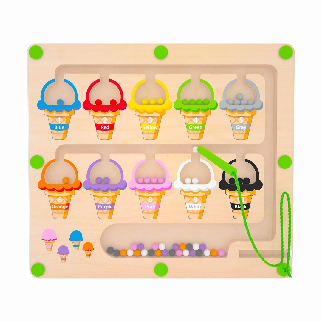 Magnetic Color Shape and Number Maze Toy for Kids with Wooden Board