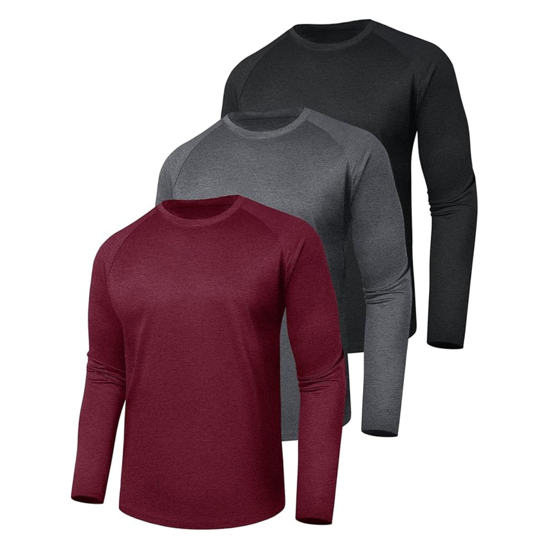 Men’s 3-Pack Long Sleeve Shirts, Quick-Dry Fabric, Stretchable