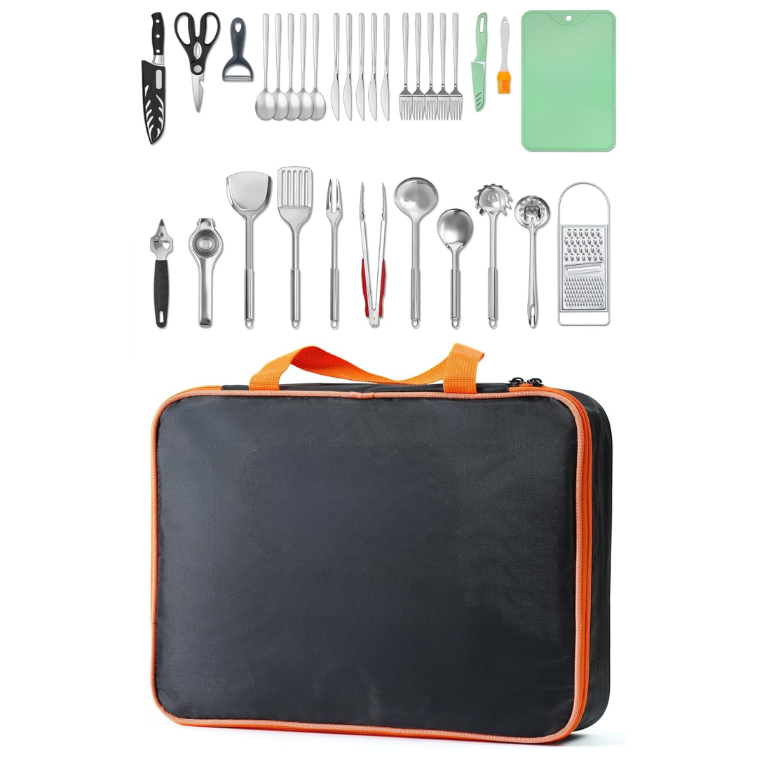 Outdoor Cooking Utensil Set with Stainless Steel Tools & Travel Bag
