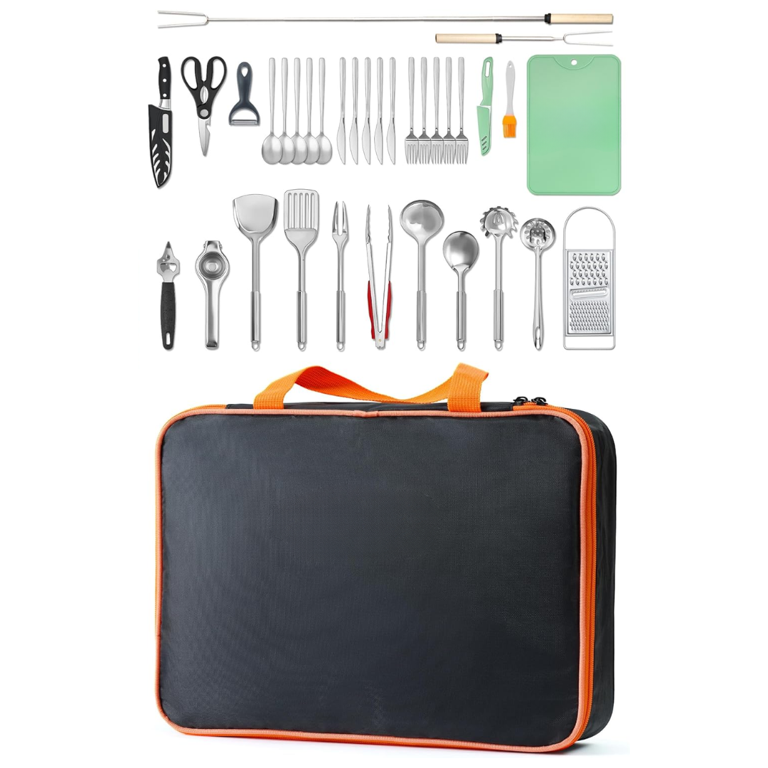 Outdoor Cooking Utensil Set with Stainless Steel Tools & Travel Bag