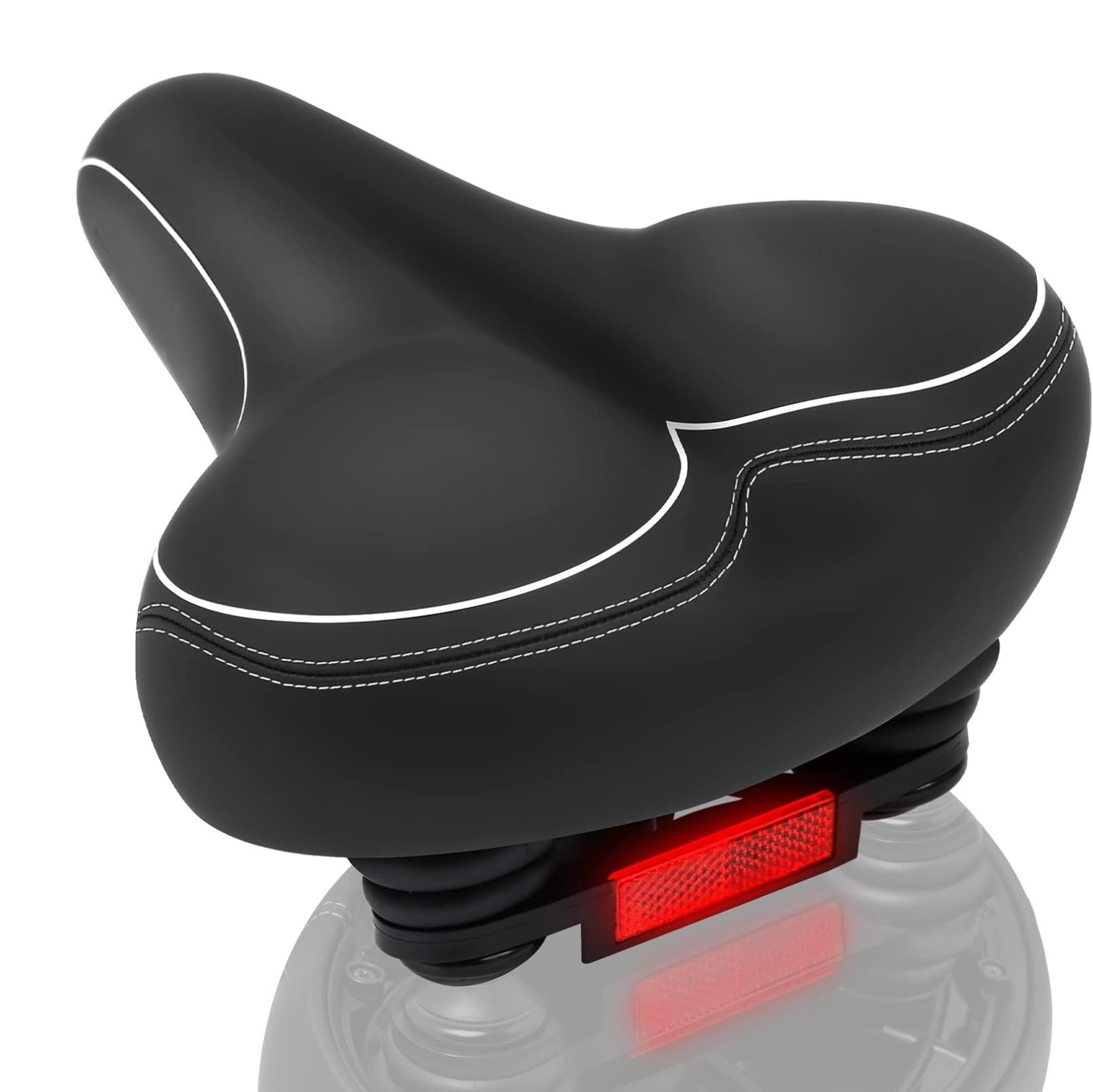 Oversized Water-Resistant Bike Seat with Reflective Strip, Wide Saddle