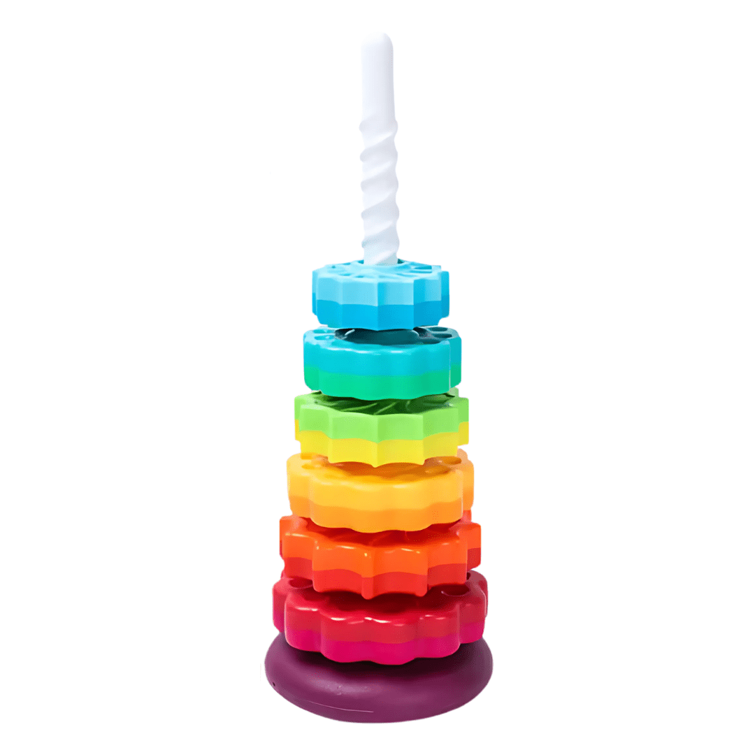 Rainbow Stacker Rotating Tower – 6-Layer Spiral Gear Toy for Toddlers