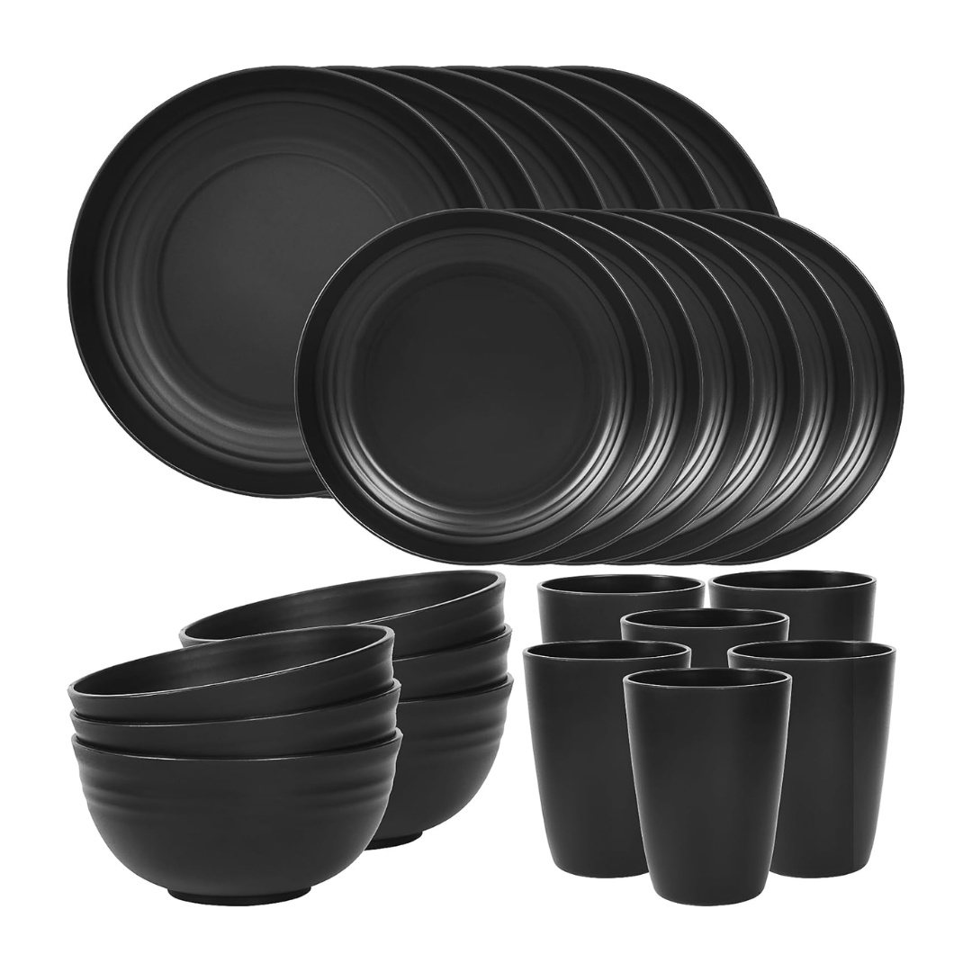 Reusable Plastic Plates and Bowls Set for Camping and Home Use