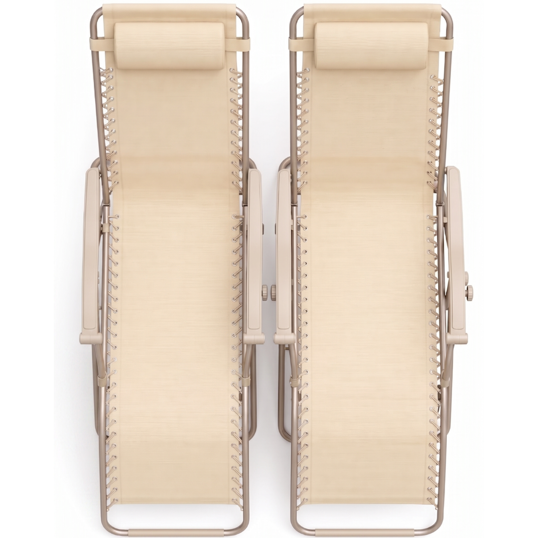 Set of 2 Folding Reclining Patio Chairs with Pillows and Cup Holders