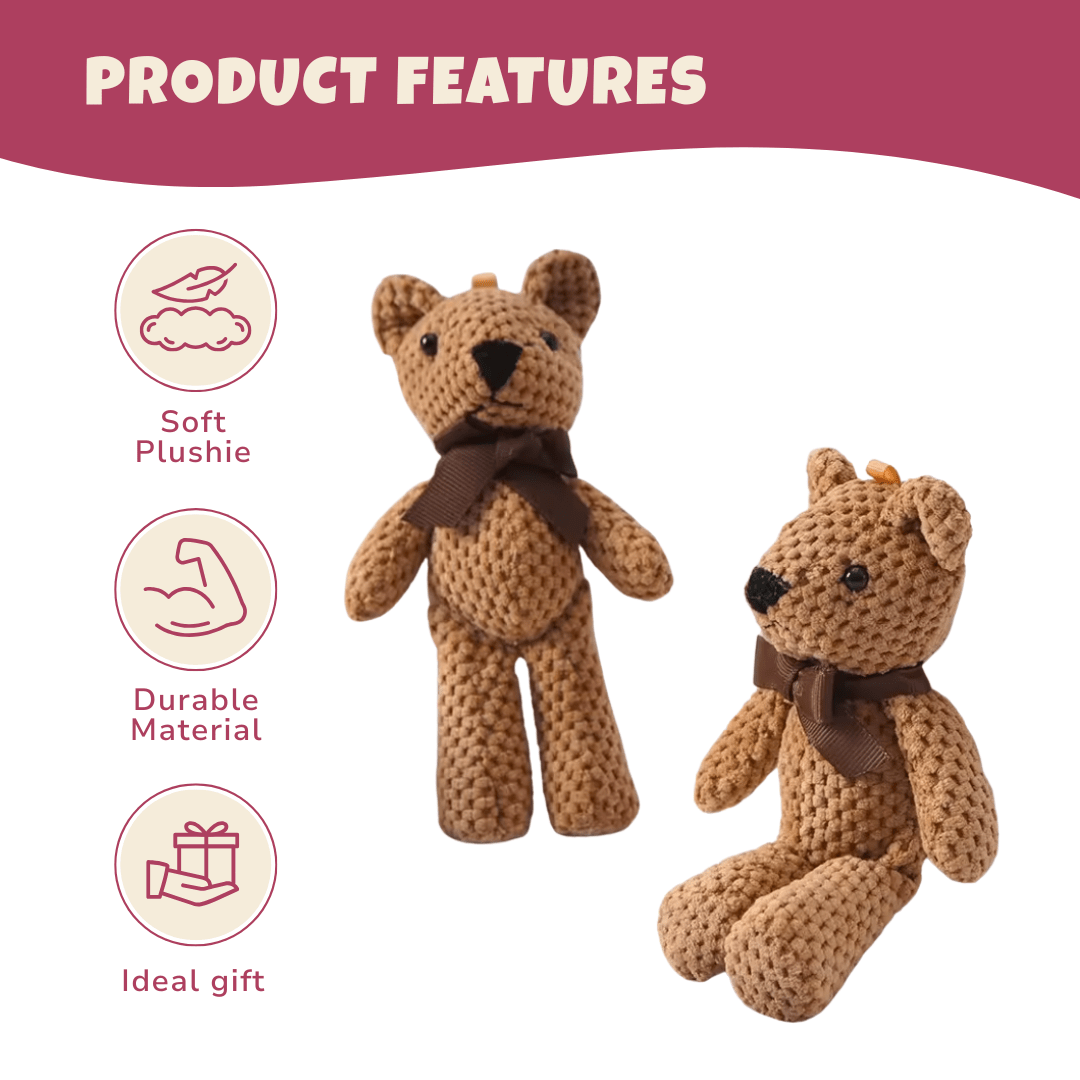 Set of 2 Handmade 100% Cotton Plush Teddy Bears – Soft Hanging Dolls