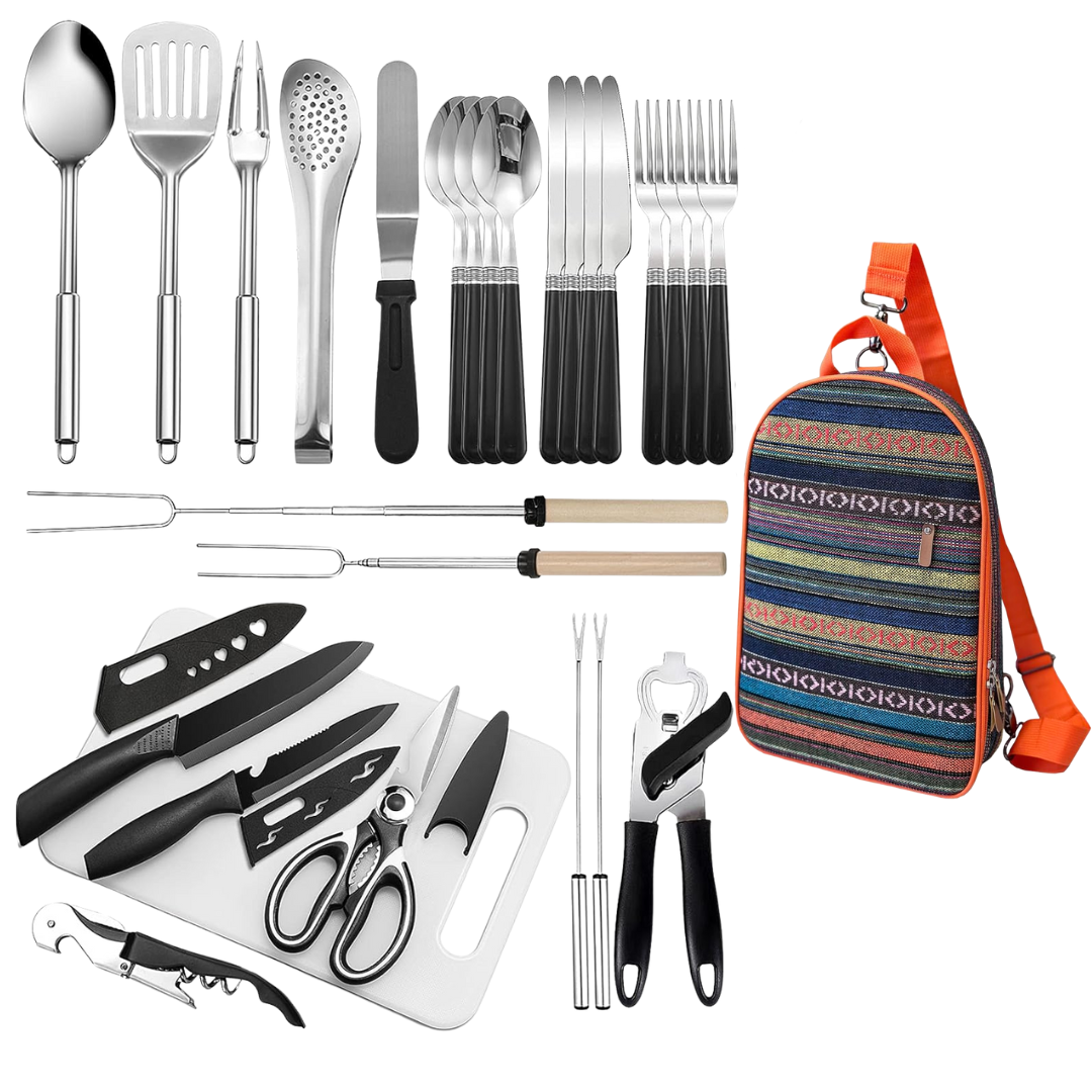 Stainless Steel Outdoor Cooking Utensil Kit with Case, 31-Piece