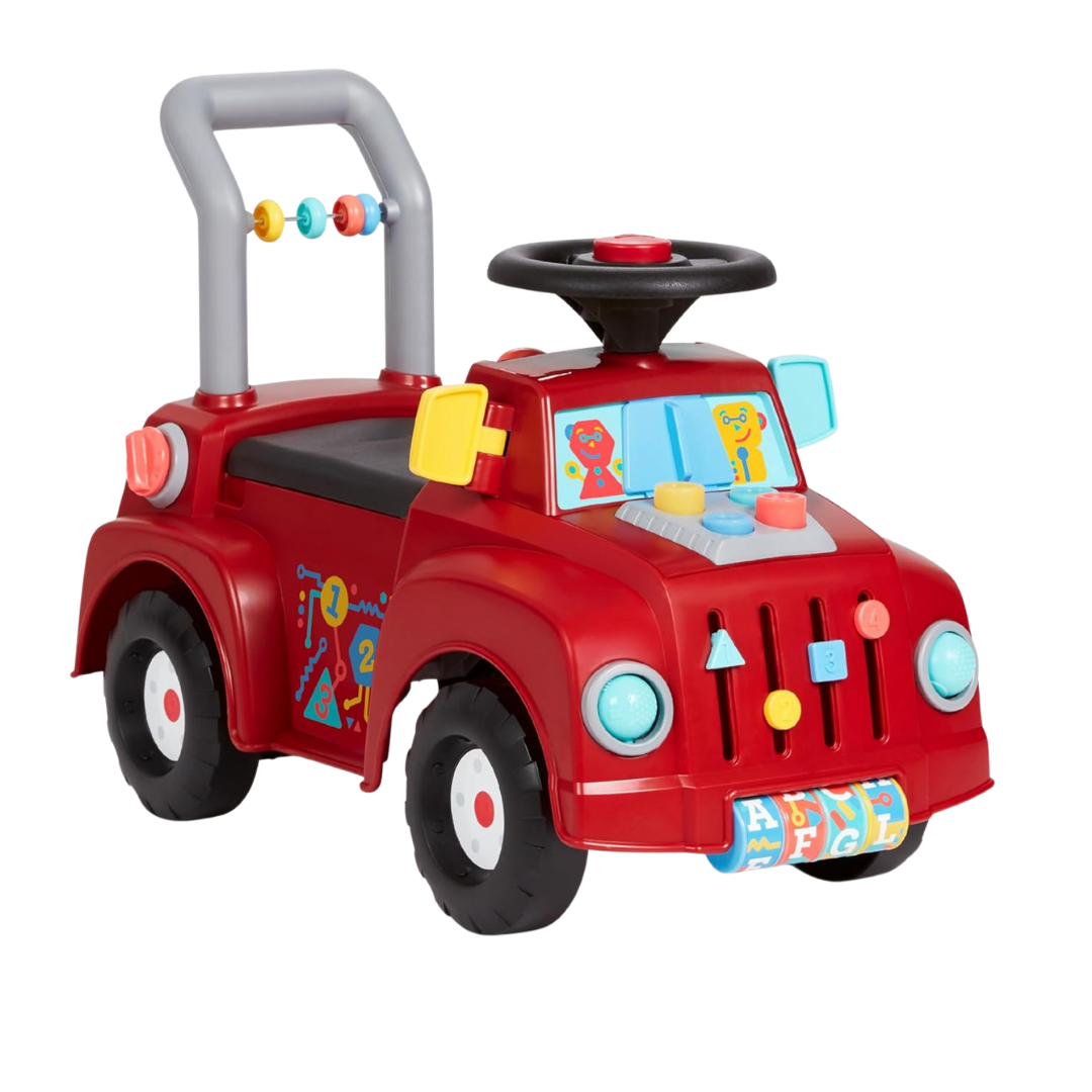 Toddler Ride-On Car with Push Walker, Ride Mode, and Activity Panel