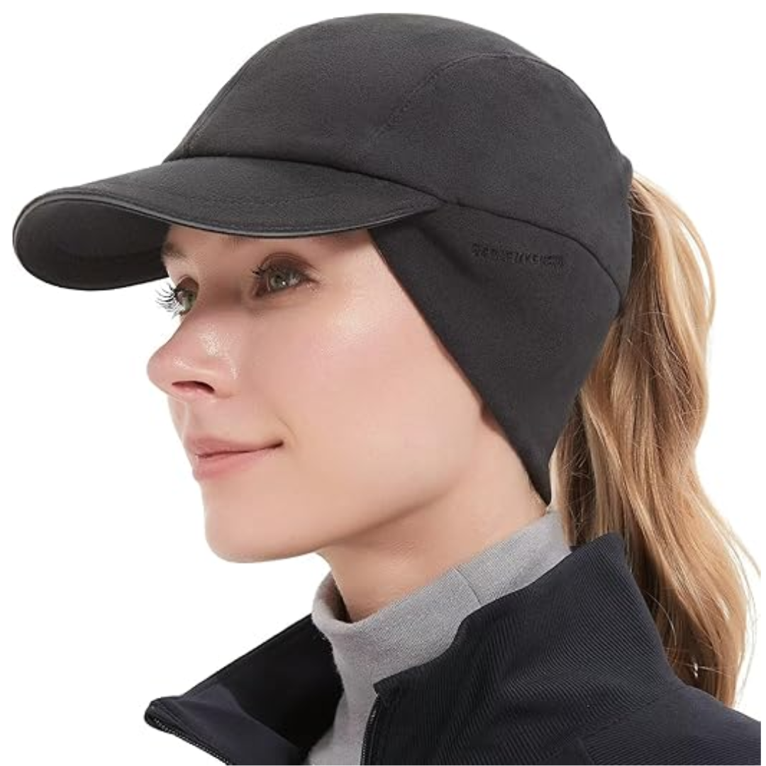 Women's Fleece Ponytail Hat with Ear Warmer and Reflective Trim