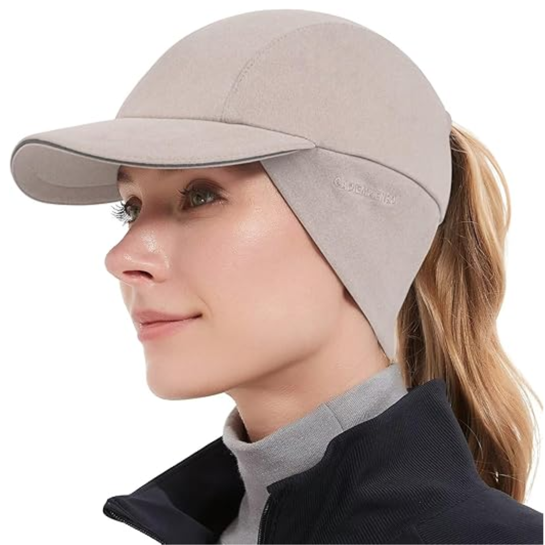 Women's Fleece Ponytail Hat with Ear Warmer and Reflective Trim