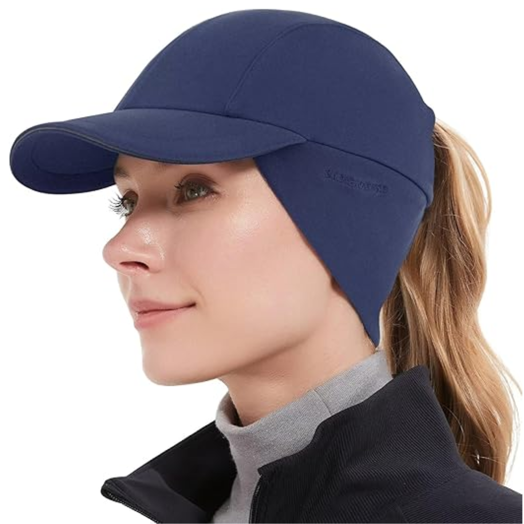 Women's Fleece Ponytail Hat with Ear Warmer and Reflective Trim